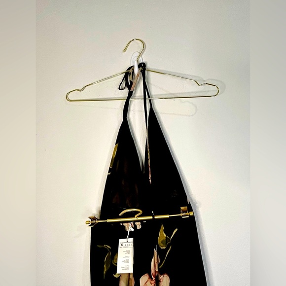 Boho Floral Halter Maxi Dress Small Black Pink Tie Back Lightweight Vacation - Picture 10 of 12